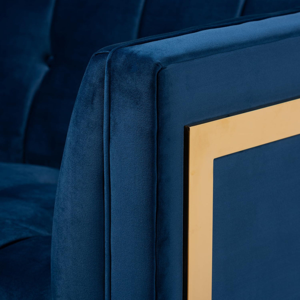 Navy Blue Velvet Button Tufted Gold Sofa H7081