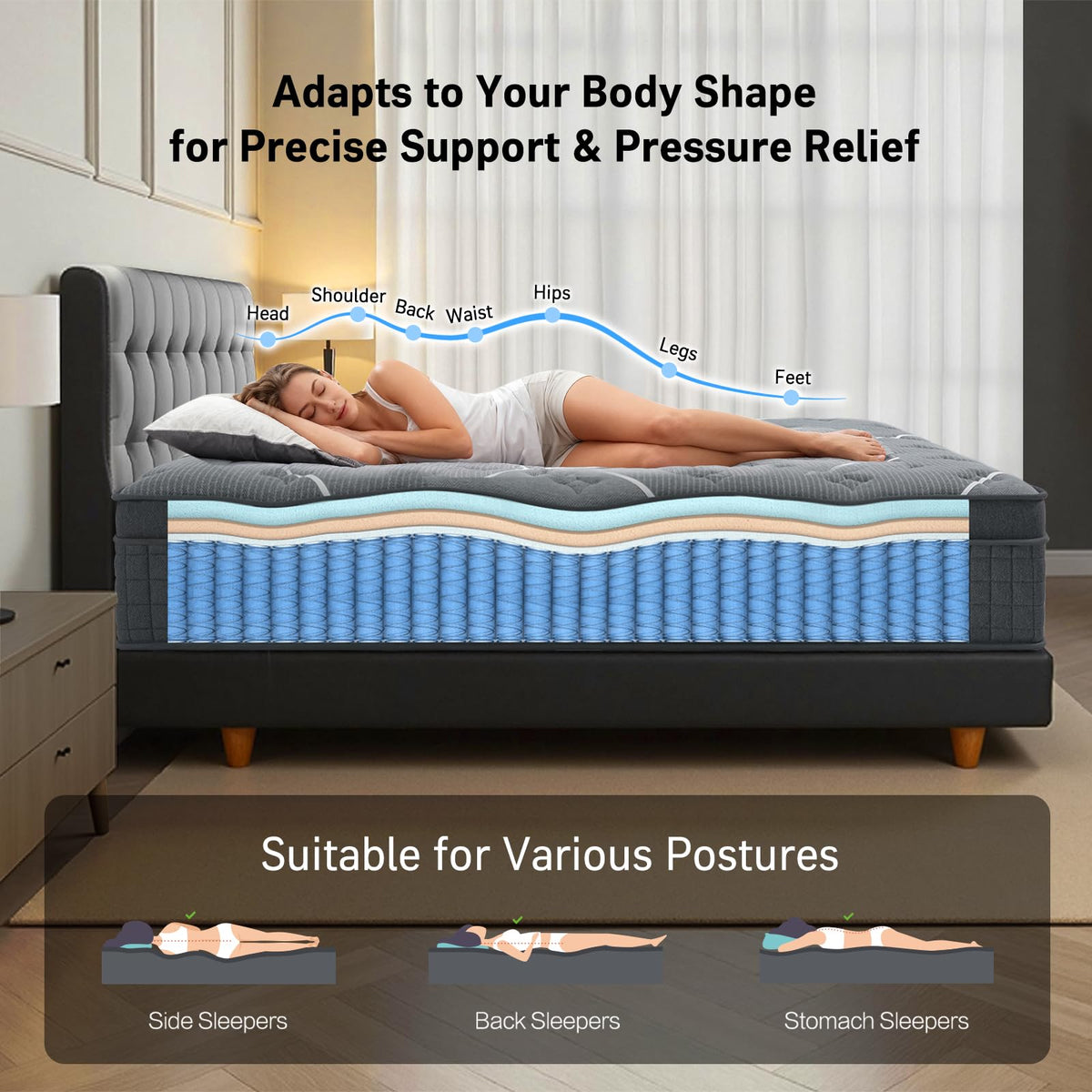 Full Size 12 Inch Gel Memory Foam Pocket Spring Medium Firm Mattress N542