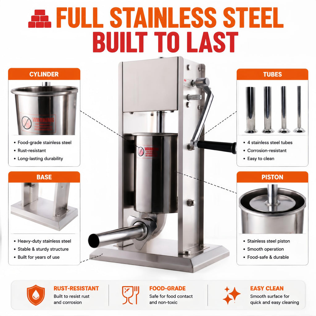 3L Stainless Steel Manual Sausage Stuffer with 4 Tubes G538118