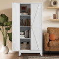 White Farmhouse Storage Kitchen Pantry Cabinet with 2 Barn Door, 3 Adjustable Shelves and Legs T416049
