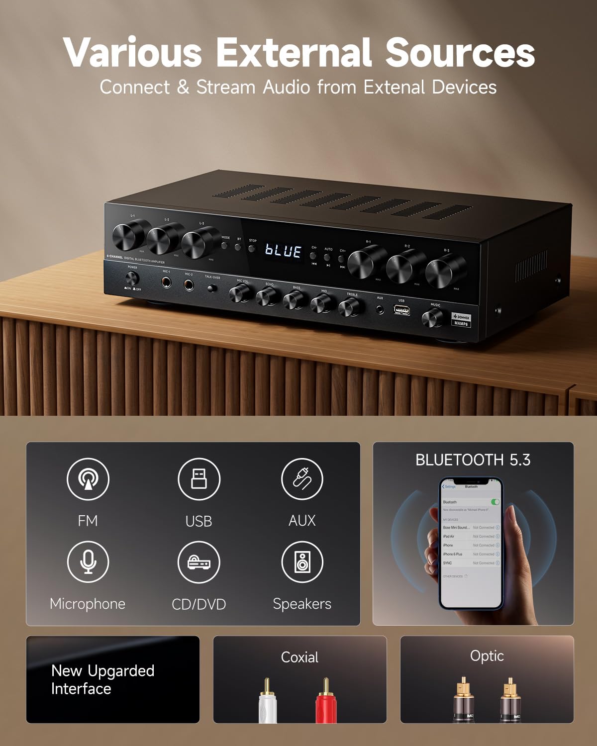 1000W 6 Channel Bluetooth Stereo Receiver V794