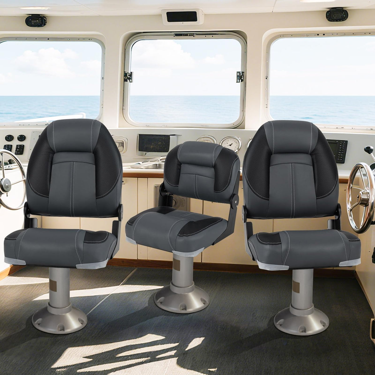 3-Pack Folding Boat Seats with 28D Sponge Padding E868357