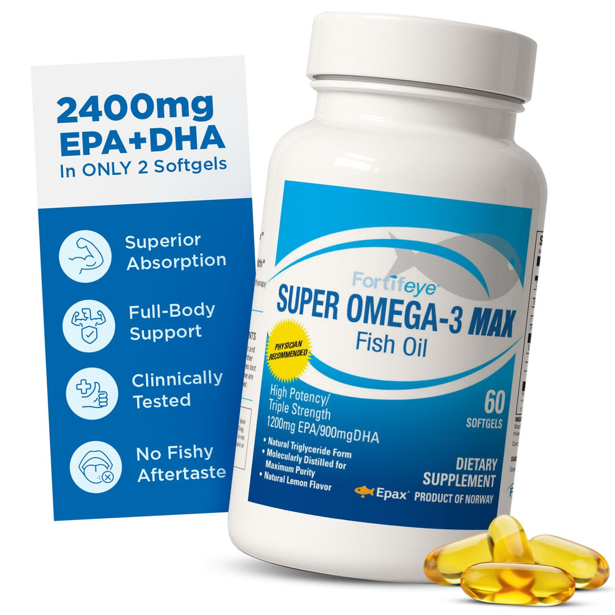 Fish Oil 60 Count 2400mg EPA DHA Softgels Lemon Flavor S808220