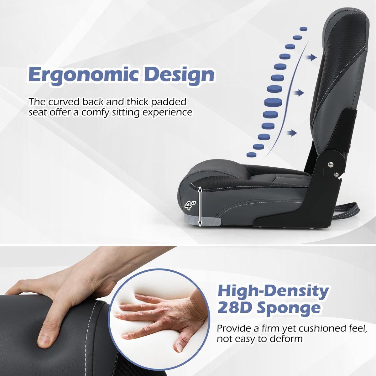 3-Pack Folding Boat Seats with 28D Sponge Padding E868357