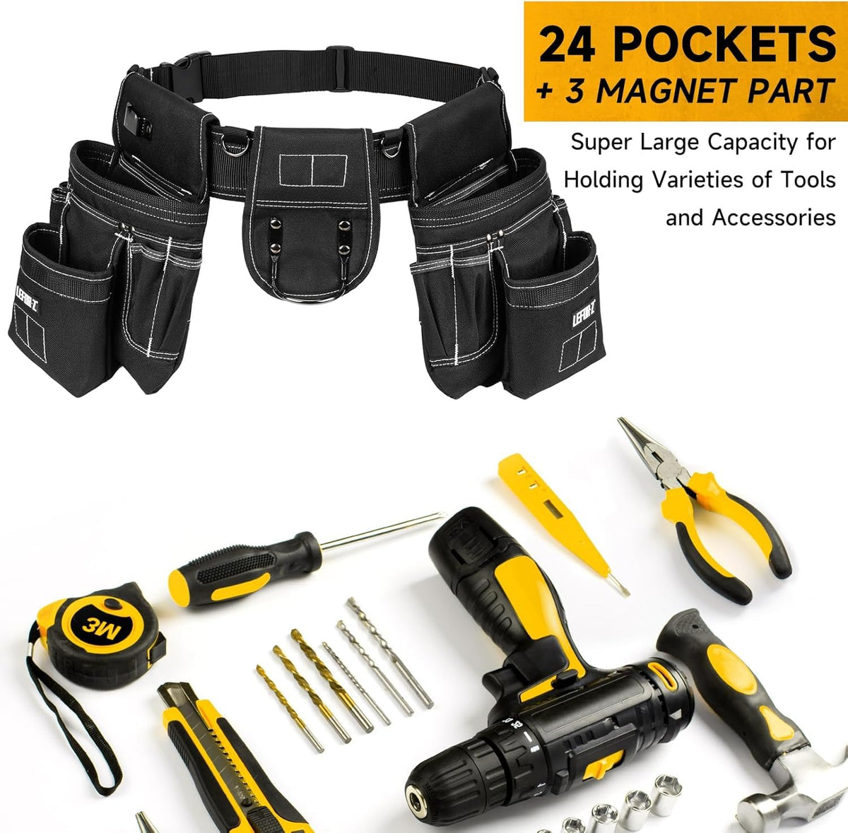 27-Pockets Heavy Duty Tool Belt with Suspenders S1478