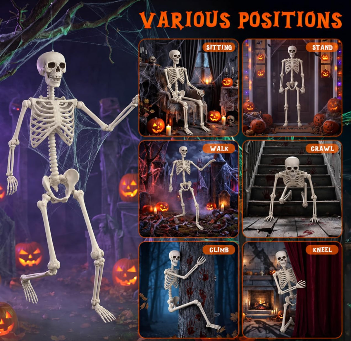 5.4FT Posable Life Size Skeleton with Movable Joints T72562