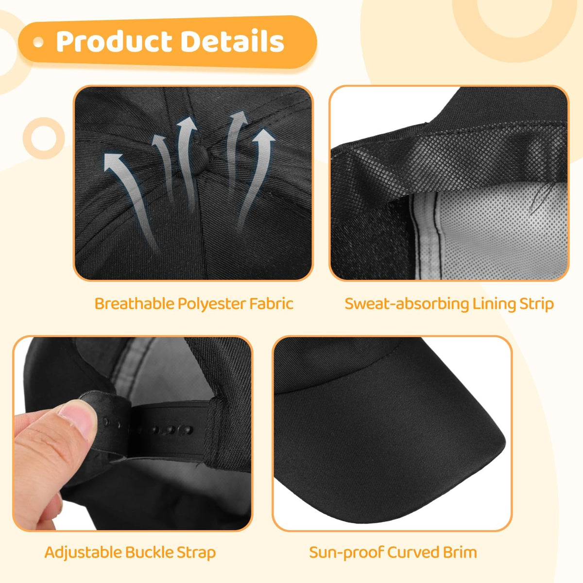 Black Adjustable Polyester Baseball Caps K416768