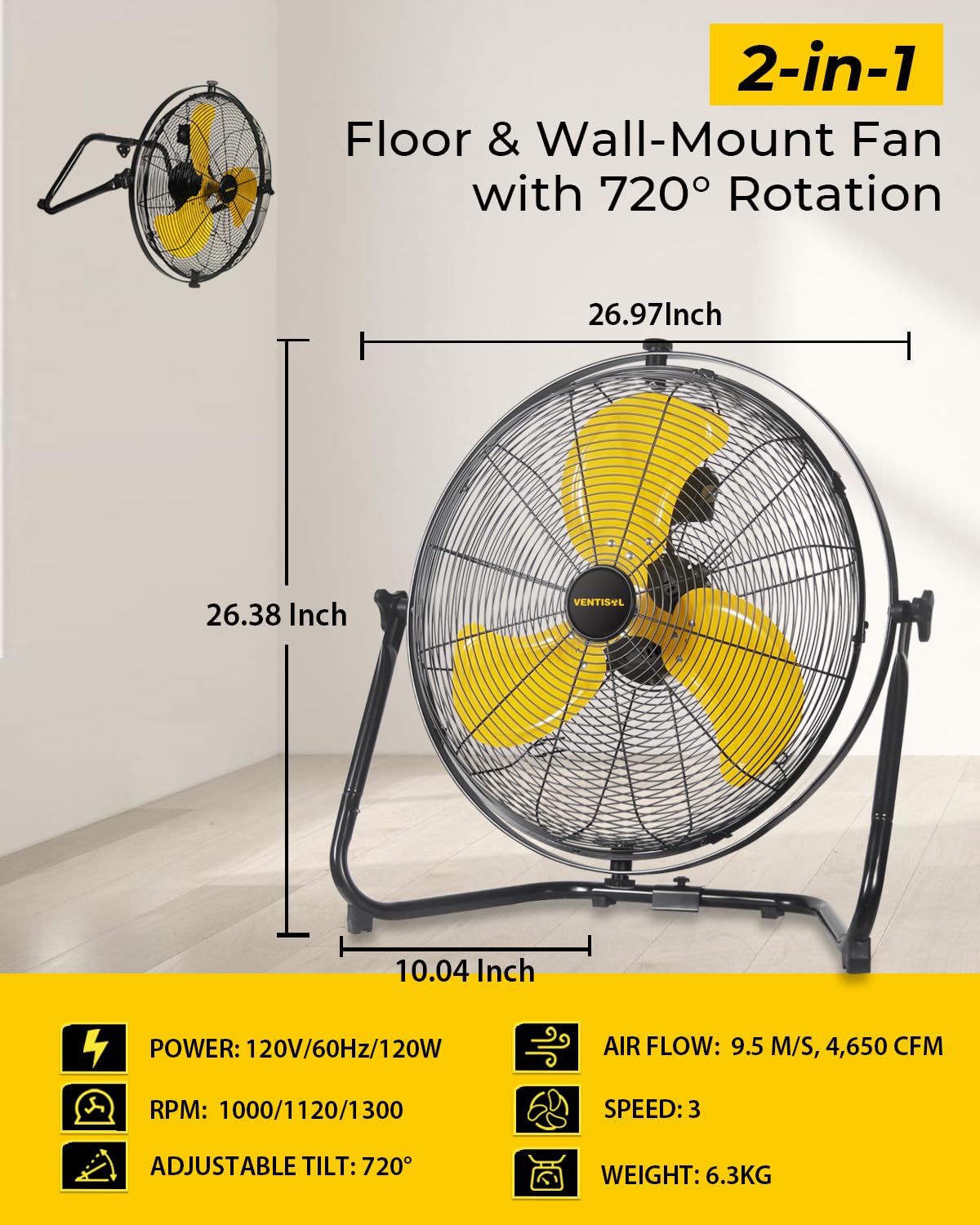 20 Inch 2-in-1 Floor Wall Mounted Fan K8064