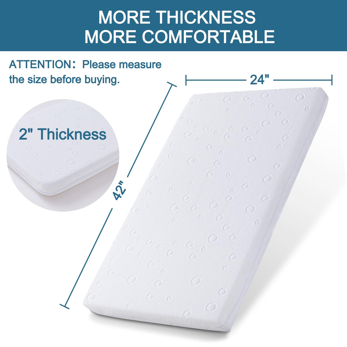 Baby Bassinet Mattress, 42" x 24" x 2" Dual Sided Gel Memory Foam with Removable Cover A308
