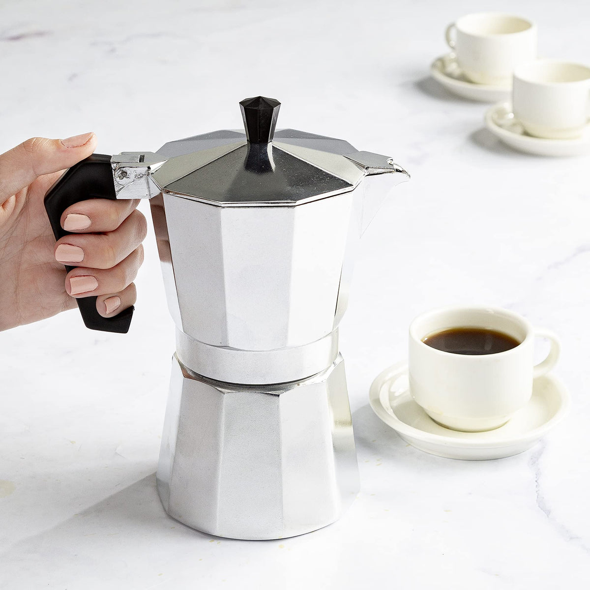 Stovetop Espresso and Coffee Maker, 6 Espresso Cups, Silver E32846