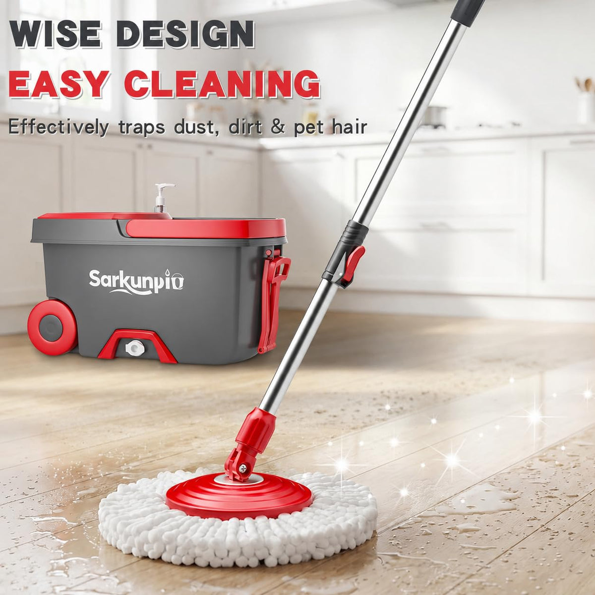 Spin Mop and Bucket Set with 6 Microfiber Heads K78177