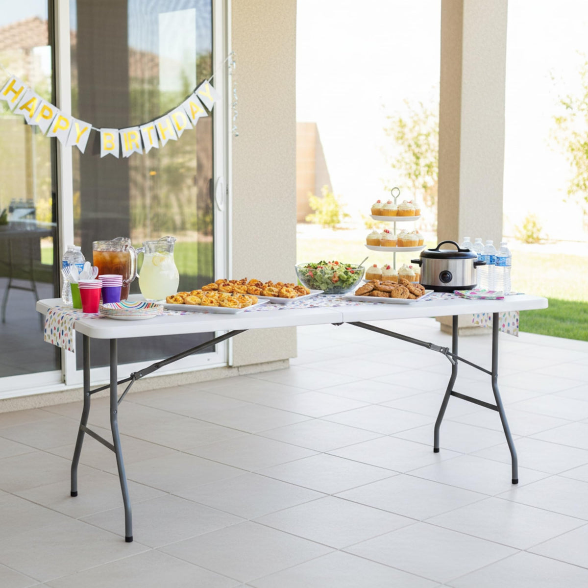 6FT White Folding Table with Carry Handle M886