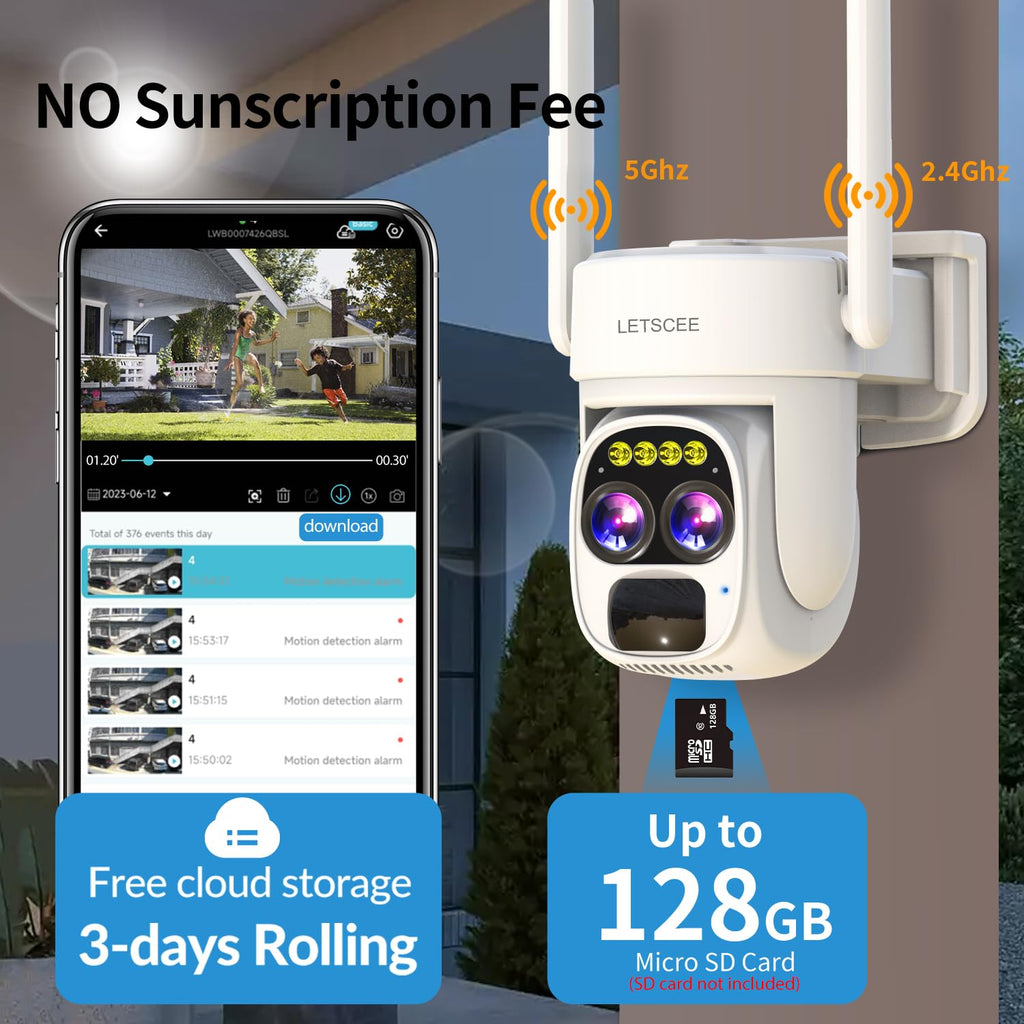 Wireless Solar Security Camera 360 PTZ Dual Lens 10x Zoom 2K L5588