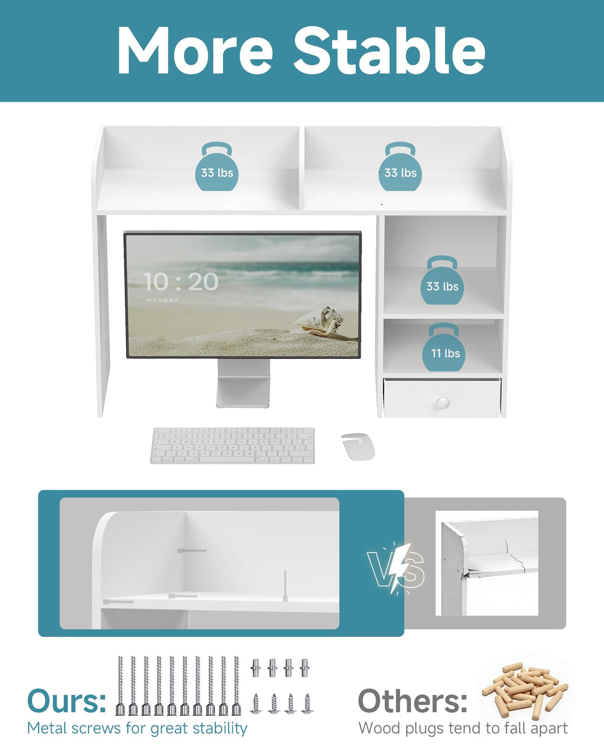 White Desktop Bookshelf with Drawer P744200
