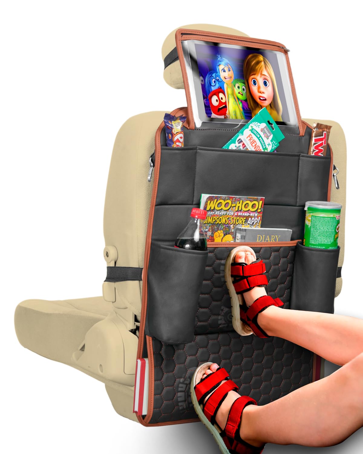 Black-Brown Backless Booster, Waterproof Seat Protector & Backseat Organizer A266