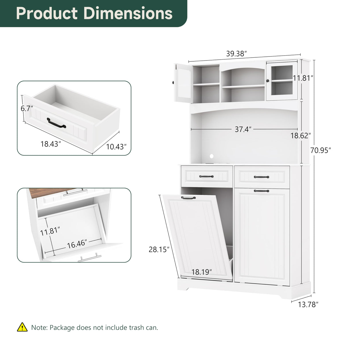13 Gallons Double Tilt Out Trash Can Cabinet with Power Outlet, 71" Tall Kitchen Pantry Storage Cabinet, White W78664