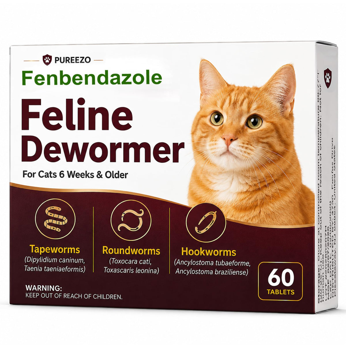 Cat Dewormer Tablets for Tapeworms, Roundworms & Hookworms D932
