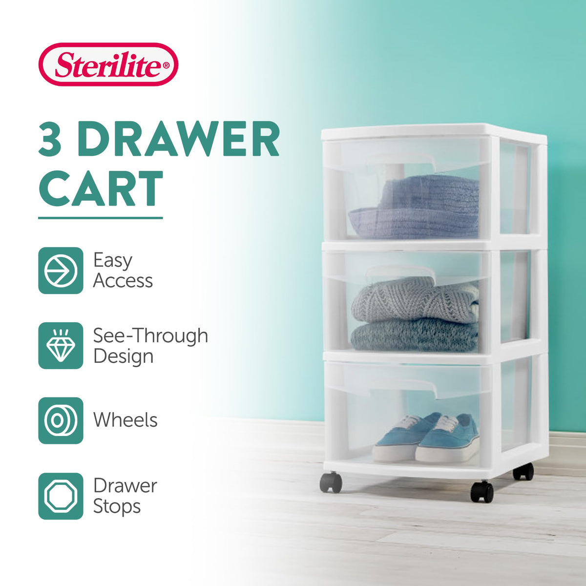 2 Pack White 3 Drawer Plastic Storage Cart Z5714