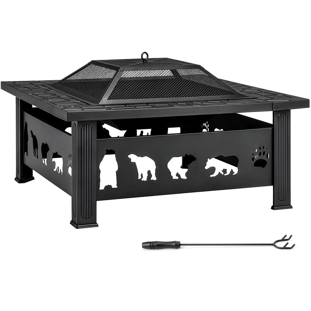 32 Inch Black Wrought Iron Wood Burning Fire Pit A7943