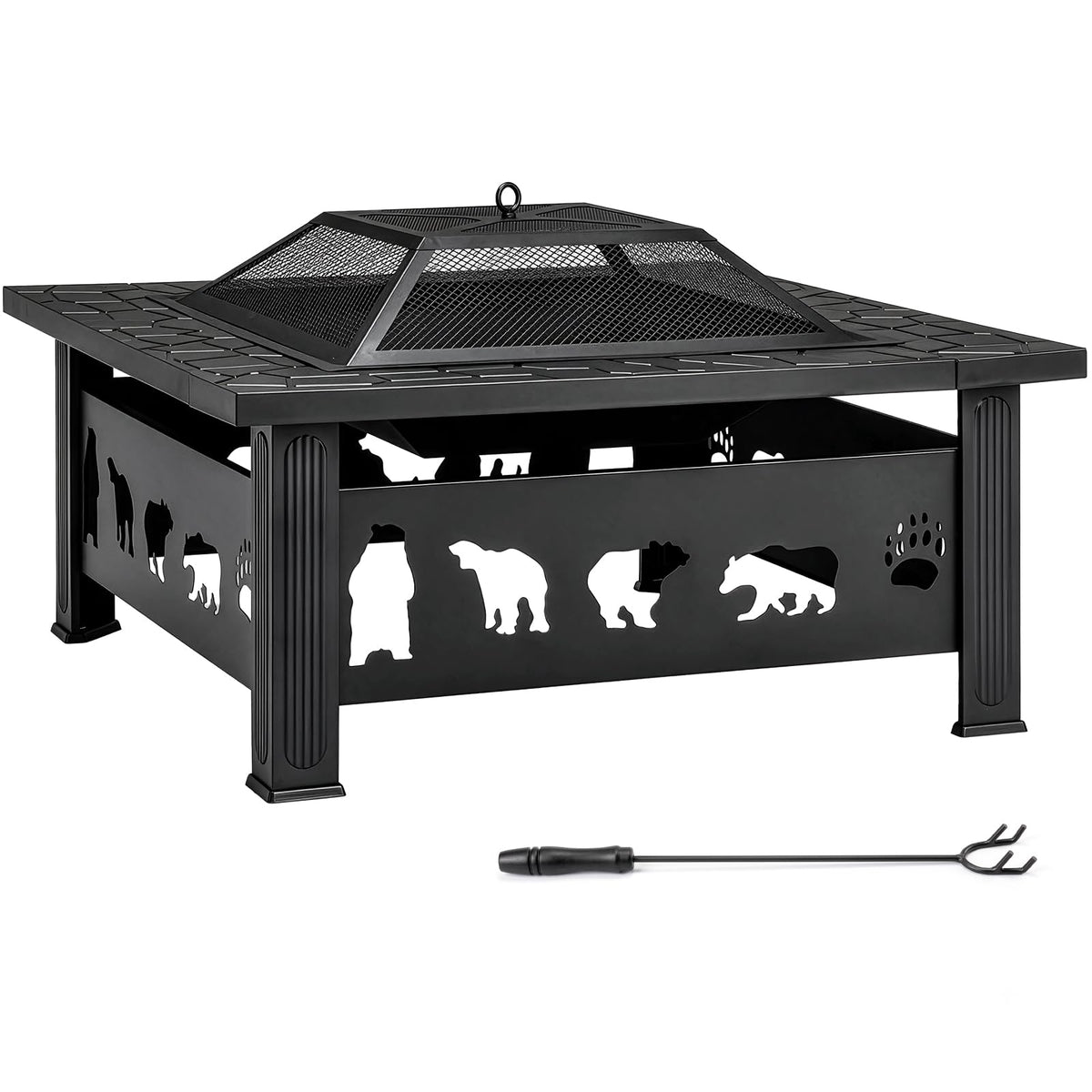 32 Inch Black Wrought Iron Wood Burning Fire Pit A7943