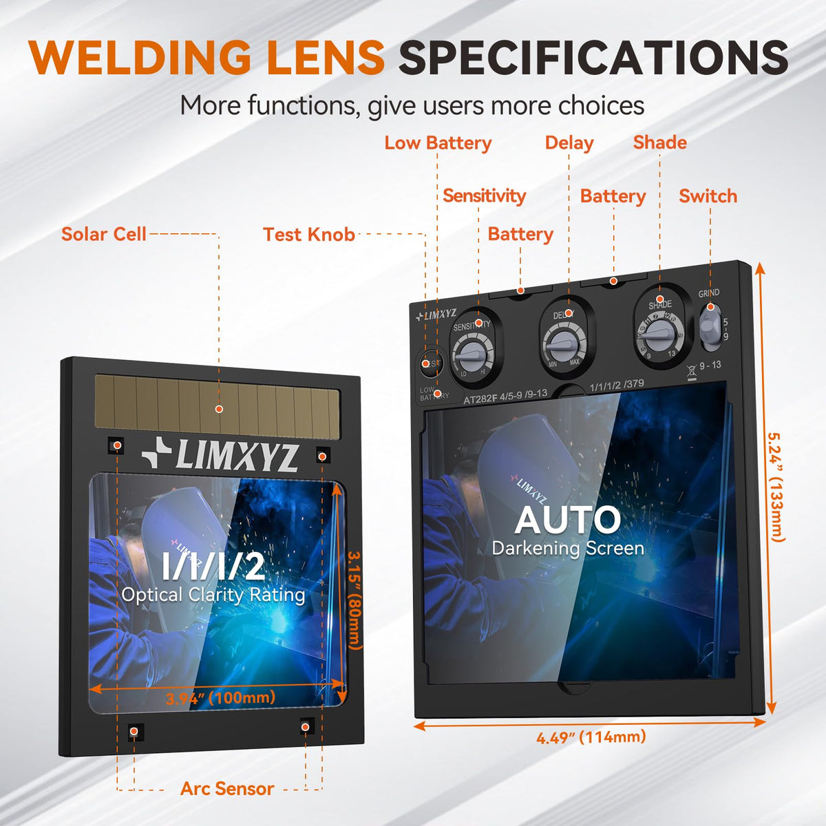 Auto Darkening Welding Lens True Color 5.24"x4.49" Adjustable Shade 4/9-13 W85689