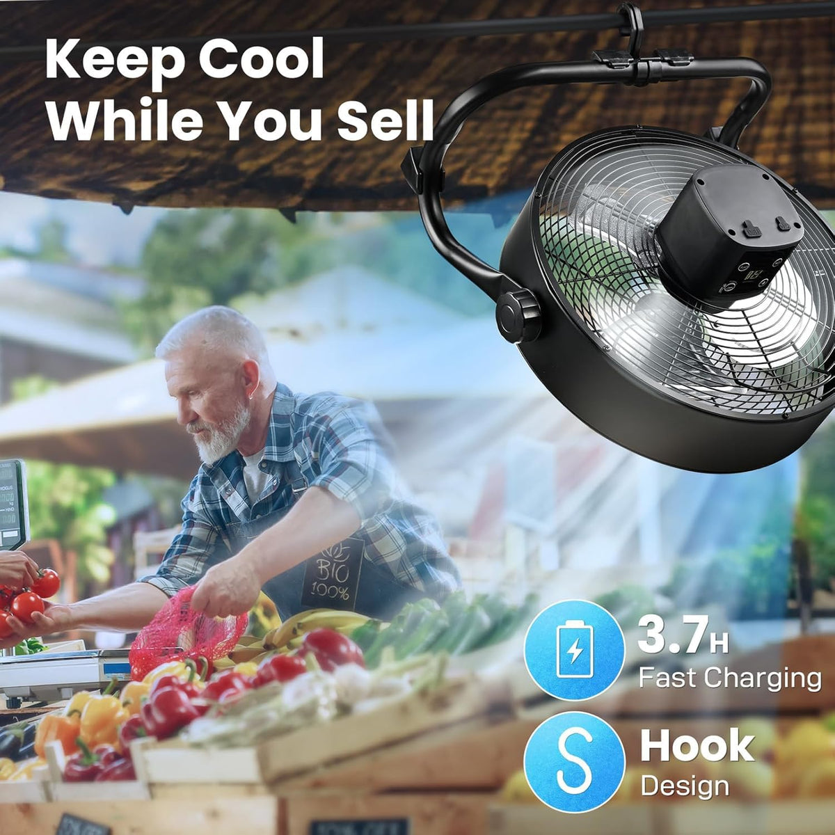 12" Rechargeable Battery Powered Portable Outdoor Fan H874301
