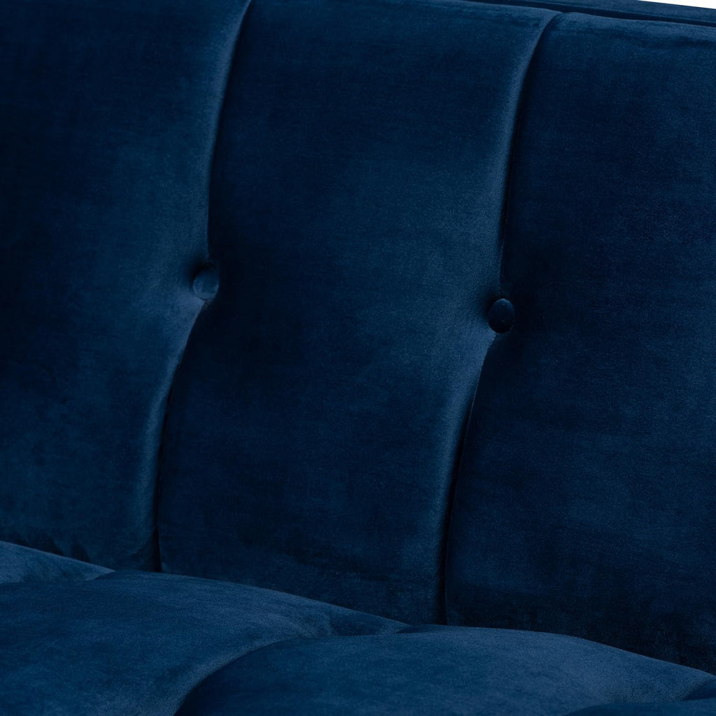 Navy Blue Velvet Button Tufted Gold Sofa H7081
