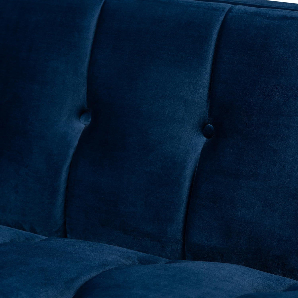 Navy Blue Velvet Button Tufted Gold Sofa H7081