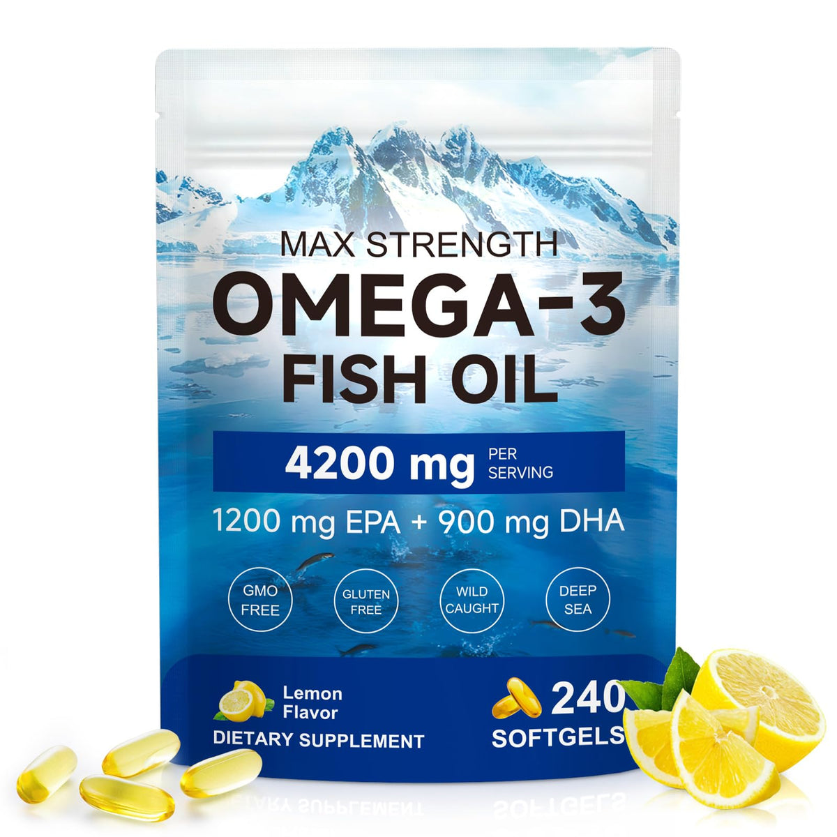 Omega 3 Fish Oil 4200 mg Per Serving 1200 mg EPA 900 mg DHA Lemon Flavor O32686