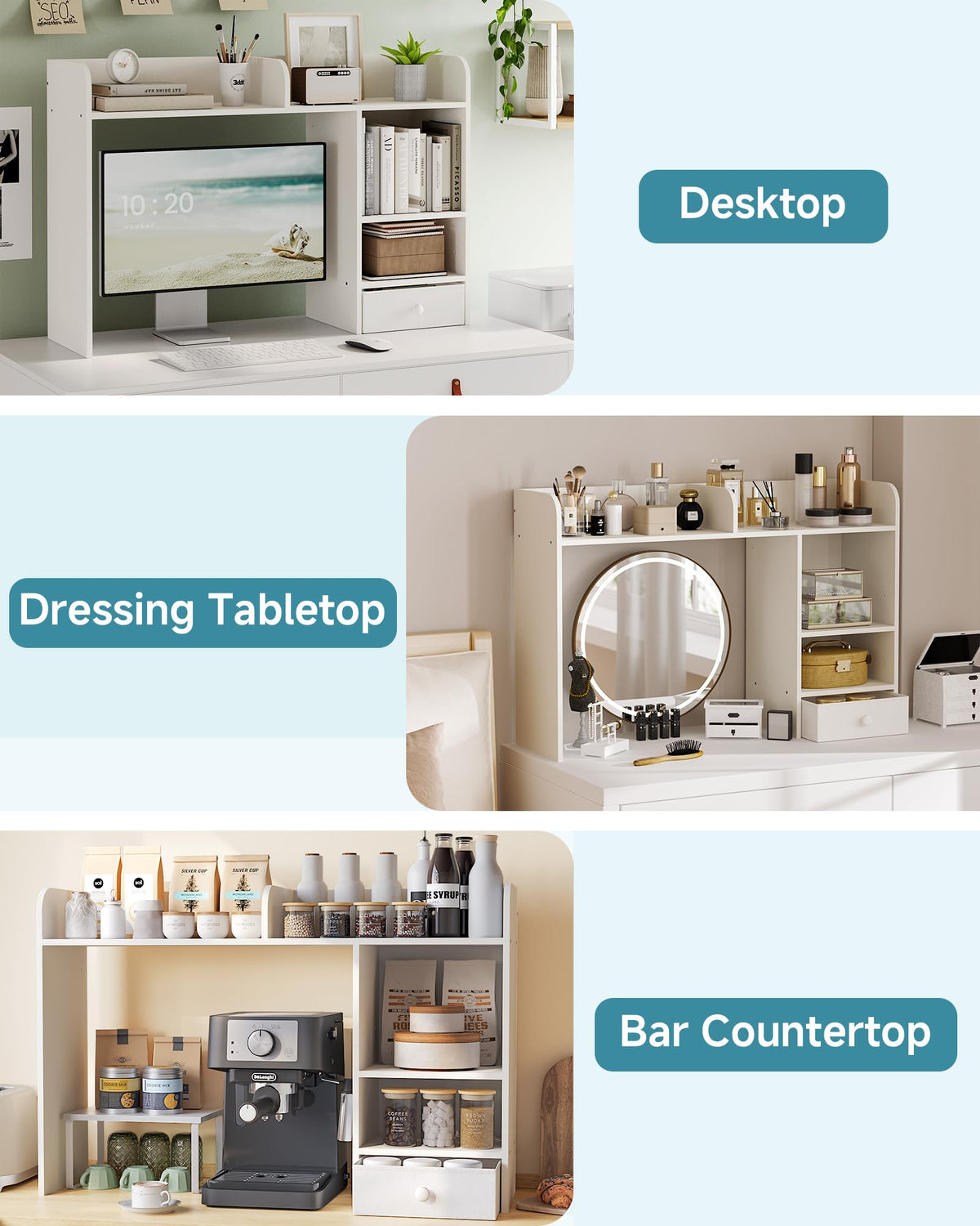 White Desktop Bookshelf with Drawer P744200