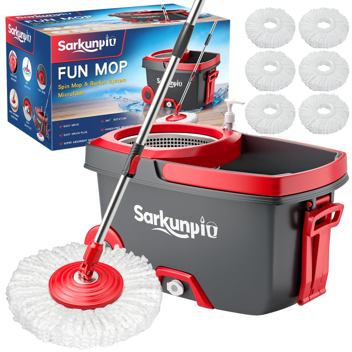 Spin Mop and Bucket Set with 6 Microfiber Heads K78177