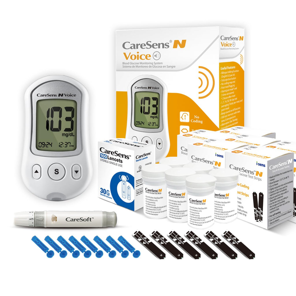 Blood Glucose Monitoring System with Talking Meter, 300 Test Strips, 100 Lancets, Lancing Device and Carrying Case M436032