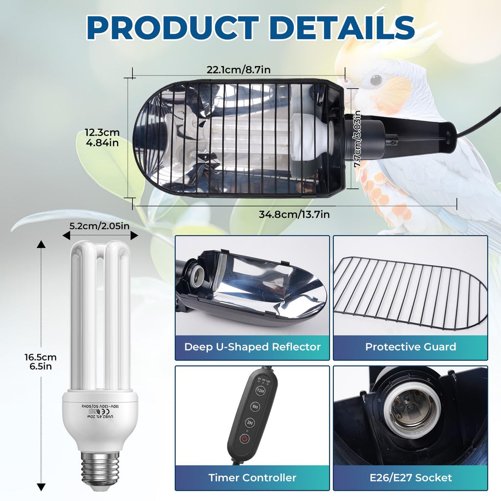 2.4% UVB Bird Cage Light Fixture Combo Kit with Adjustable Timer Y90770