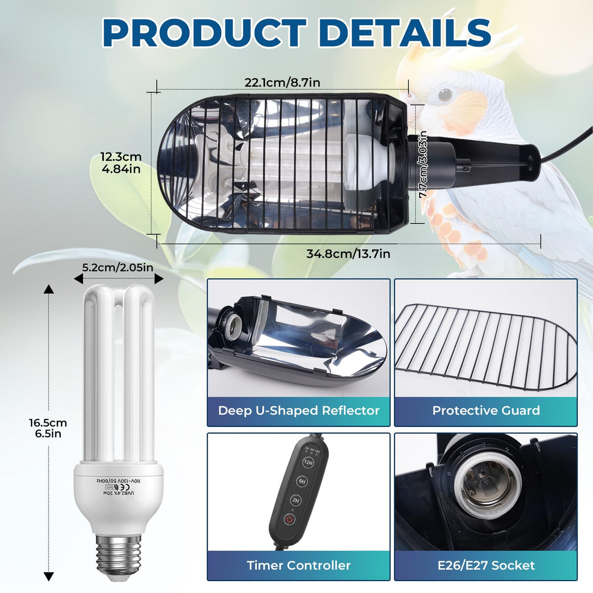 2.4% UVB Bird Cage Light Fixture Combo Kit with Adjustable Timer Y90770