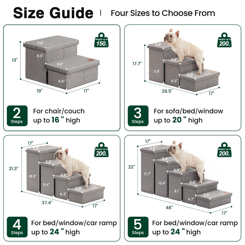 Foldable Pet Stairs with Storage, Grey, 3 Steps L467346