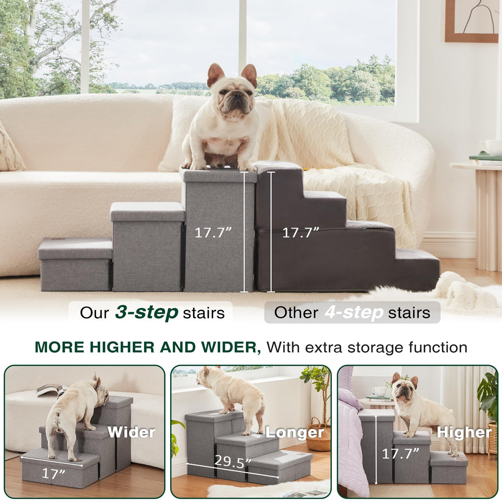 Foldable Pet Stairs with Storage, Grey, 3 Steps L467346