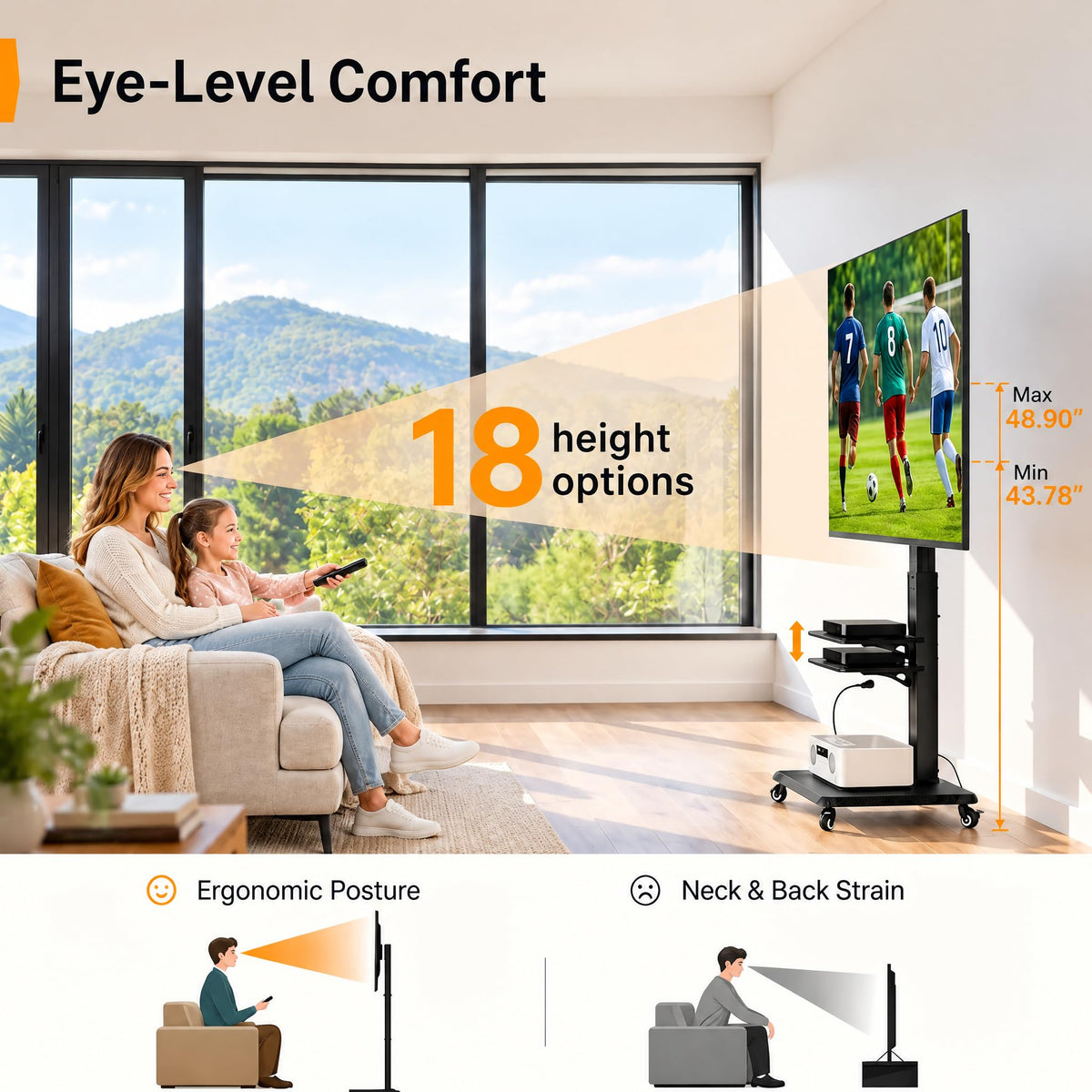 Tilt & Swivel Rolling TV Stand with Power Outlet D241310