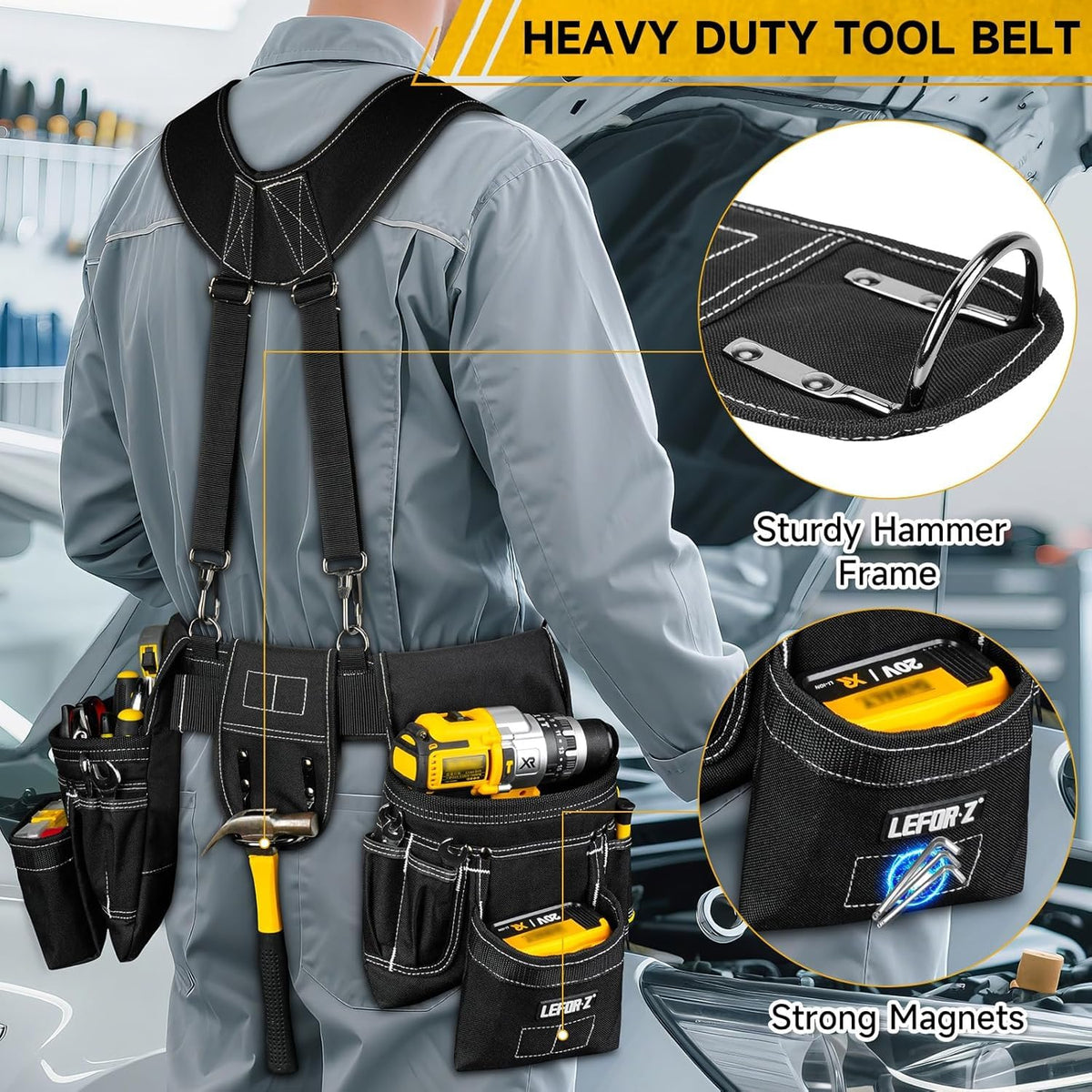 27-Pockets Heavy Duty Tool Belt with Suspenders S1478