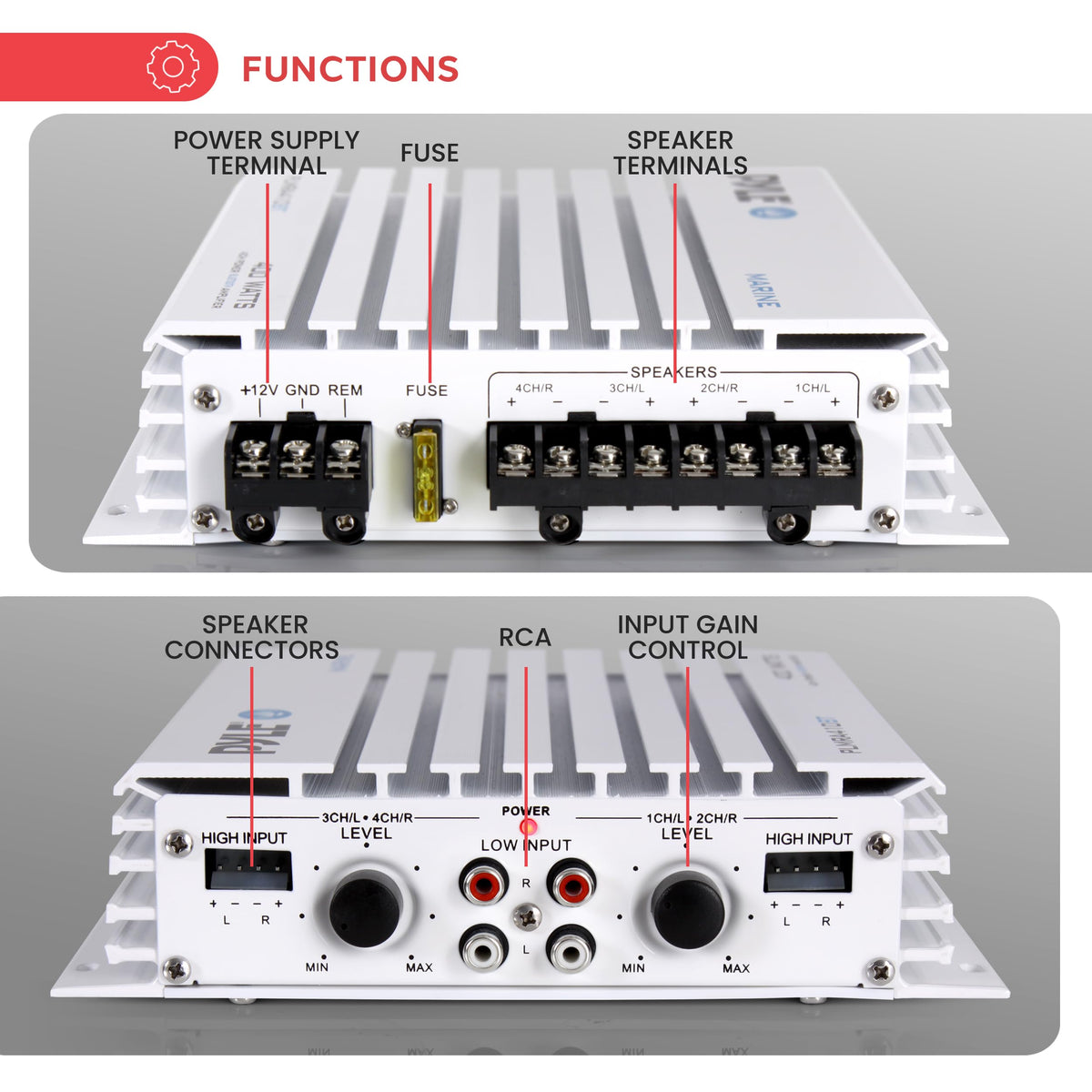 Waterproof 4 Channel 400W Bluetooth Marine Amplifier J1619