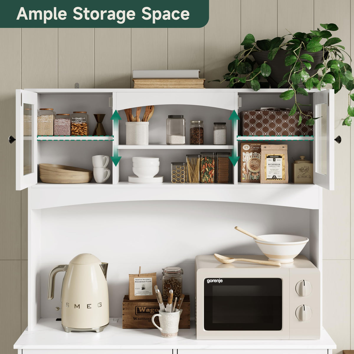 13 Gallons Double Tilt Out Trash Can Cabinet with Power Outlet, 71" Tall Kitchen Pantry Storage Cabinet, White W78664