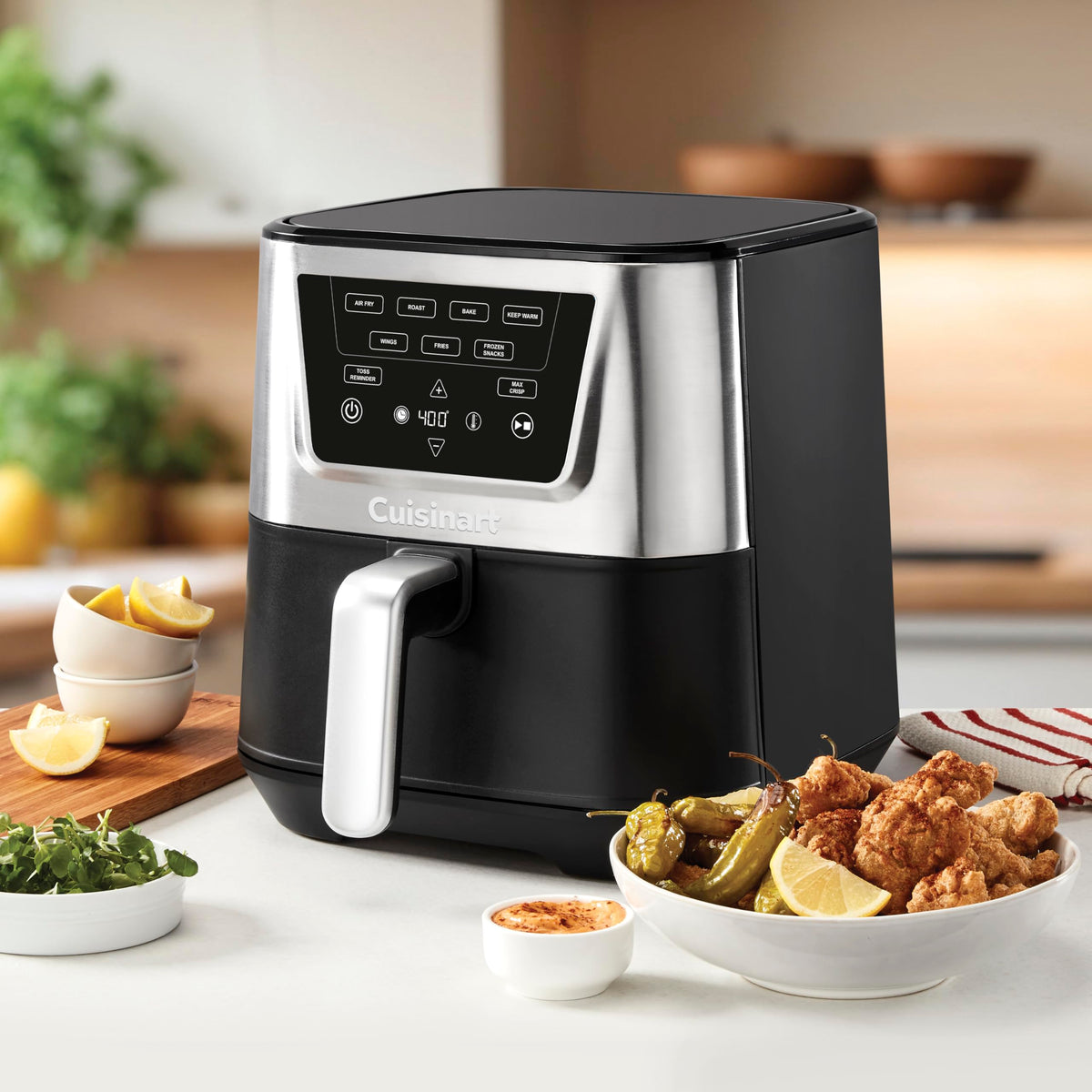 6-Quart Air Fryer with 4 Cooking Functions, Black & Stainless Steel V705