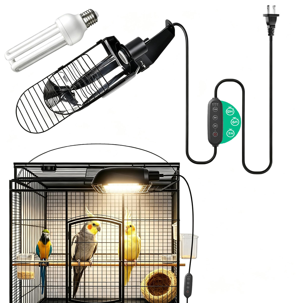 2.4% UVB Bird Cage Light Fixture Combo Kit with Adjustable Timer Y90770