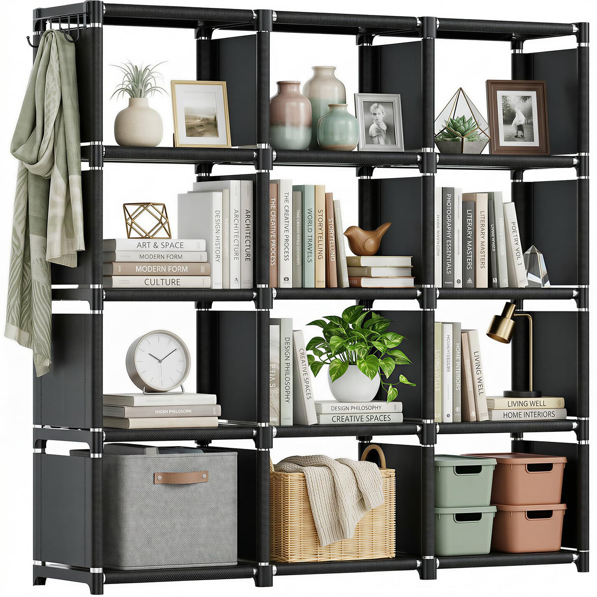 Black 12 Cube Metal Bookcase T259