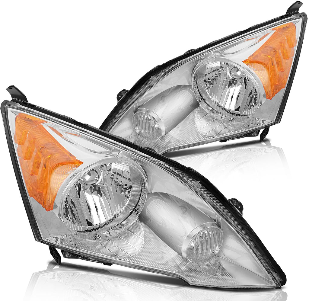 Headlights Assembly Pair Chrome Housing Amber Reflector Clear Lens J878859