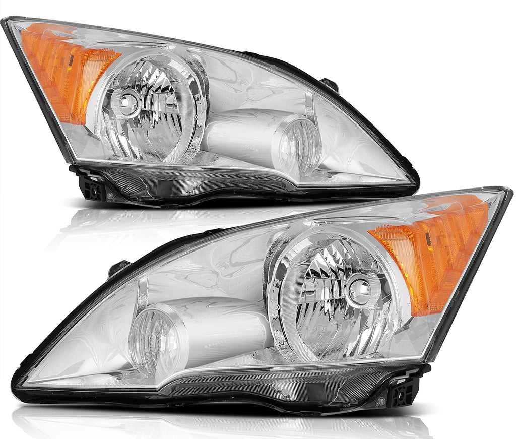 Headlights Assembly Pair Chrome Housing Amber Reflector Clear Lens J878859