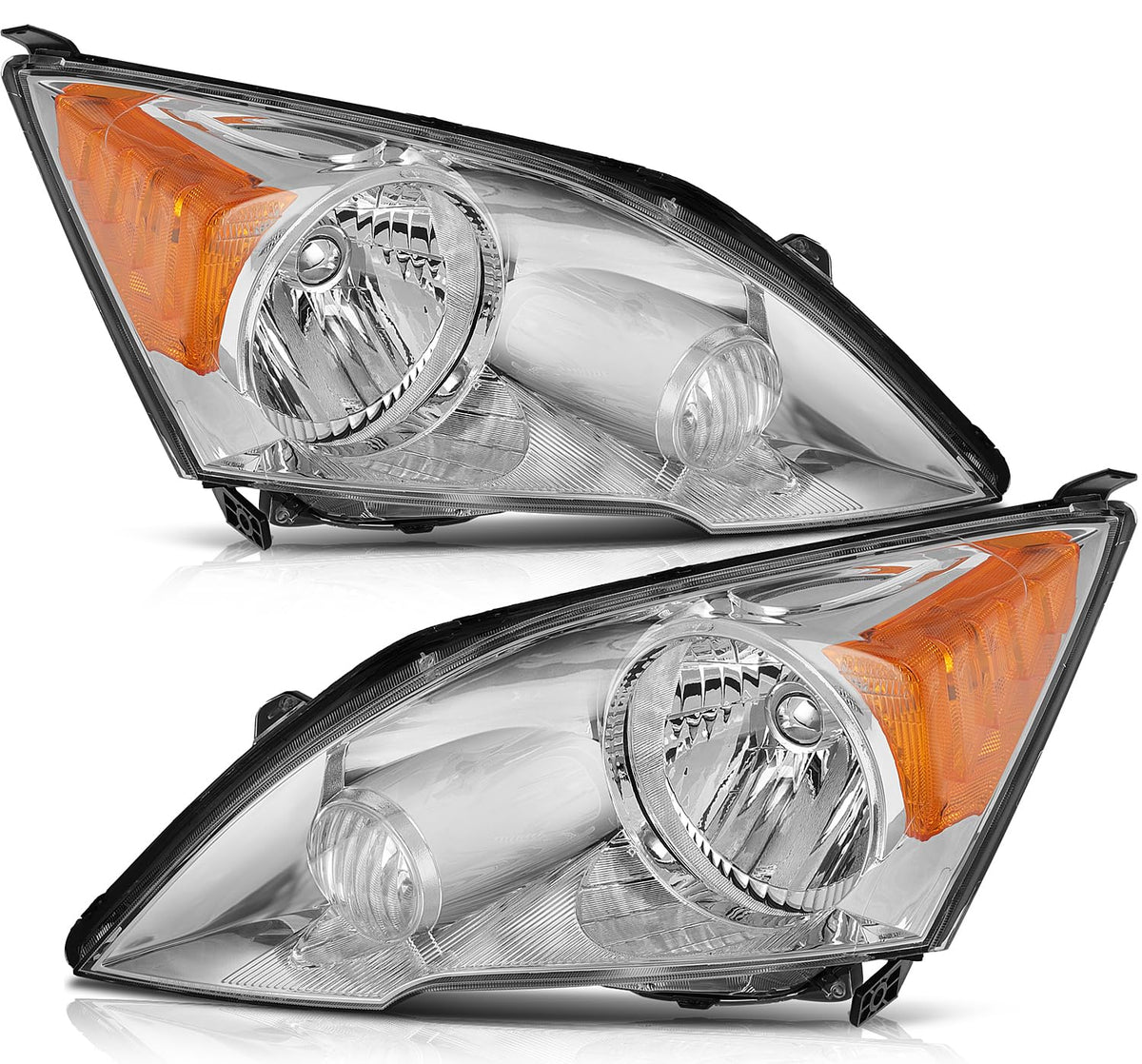Headlights Assembly Pair Chrome Housing Amber Reflector Clear Lens J878859