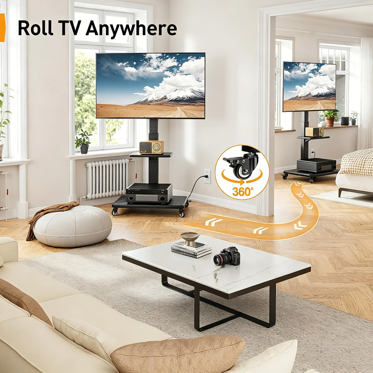 Tilt & Swivel Rolling TV Stand with Power Outlet D241310