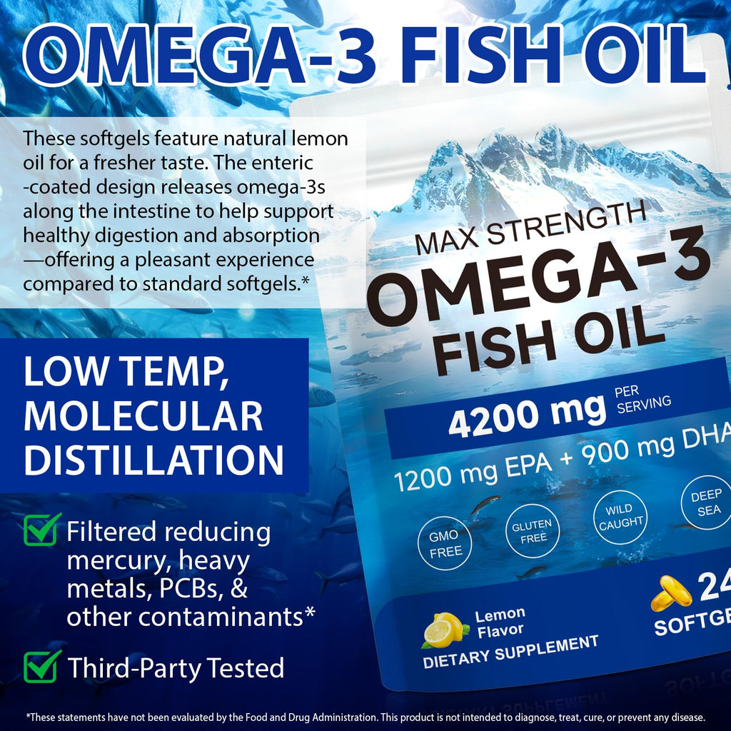 Omega 3 Fish Oil 4200 mg Per Serving 1200 mg EPA 900 mg DHA Lemon Flavor O32686