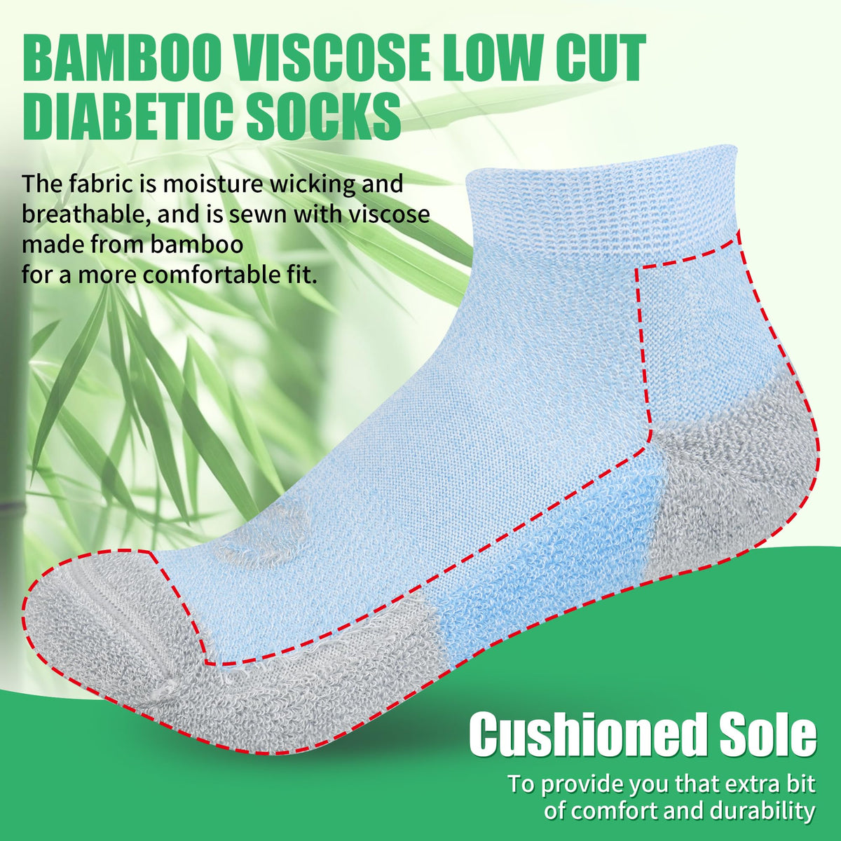 Low Cut Diabetic Socks for Men, 6 Pairs H3739