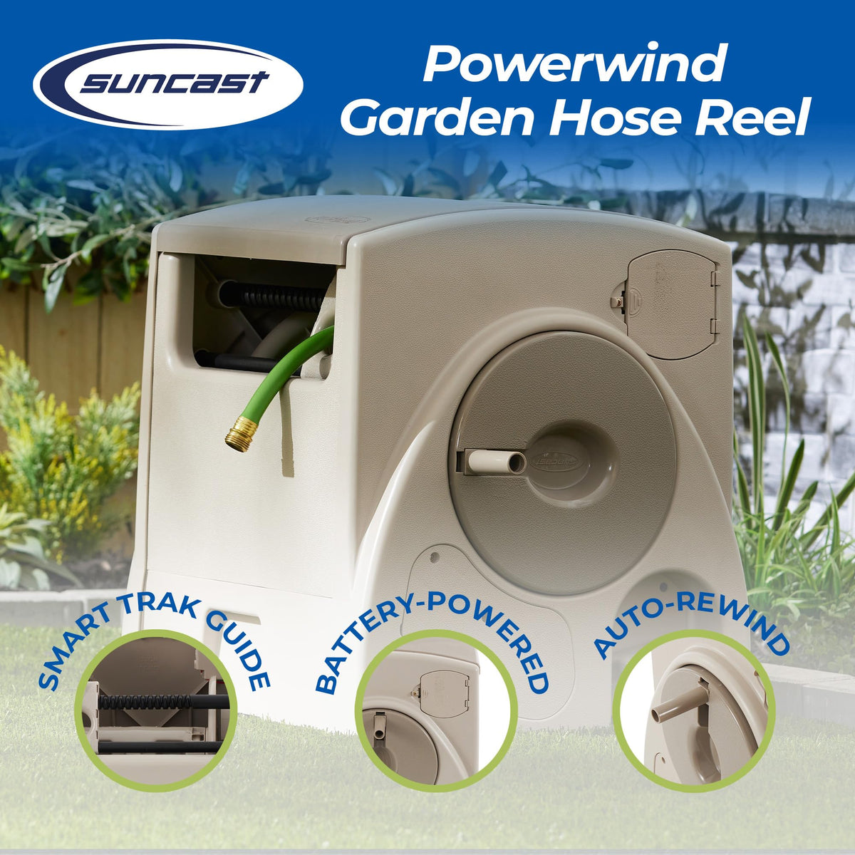 Automatic Rewind Garden Hose Reel, 100 ft. 5/8 in. Vinyl Hose Holder N2642